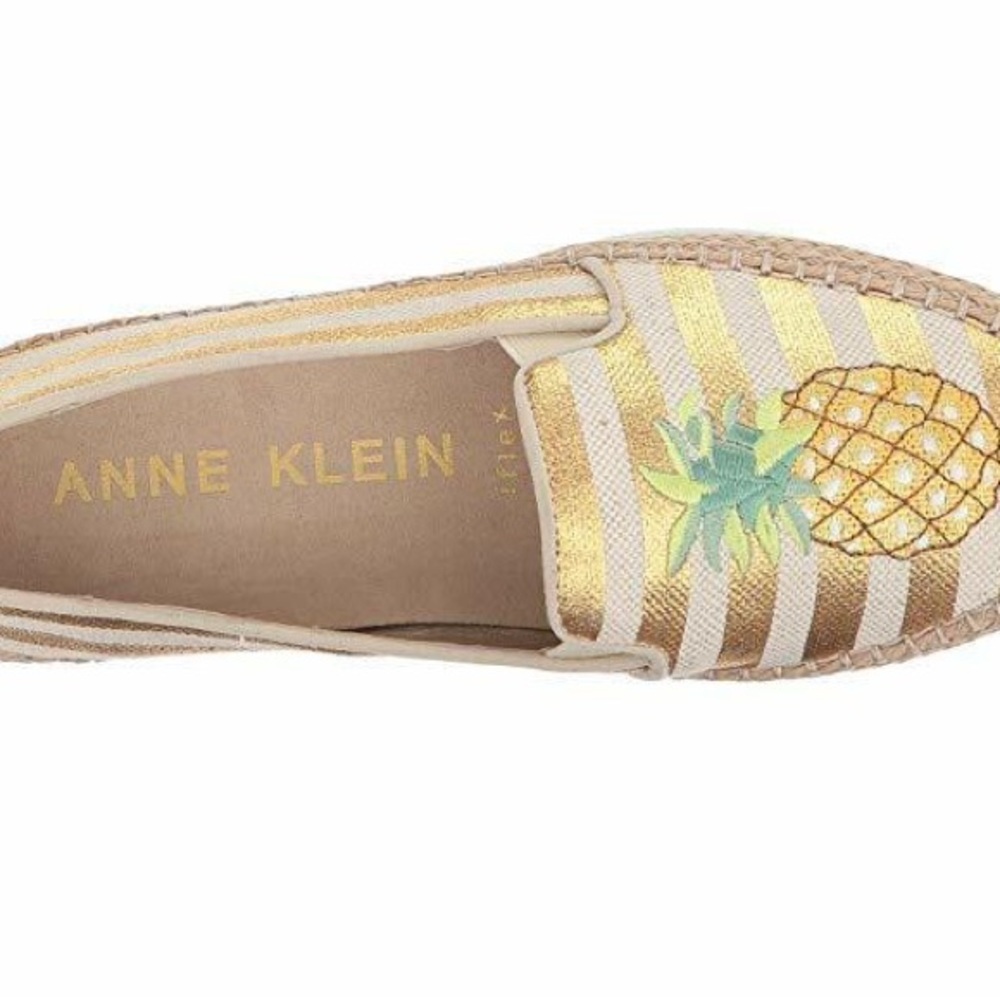 Anne Klein Gold and Cream Striped Espadrilles